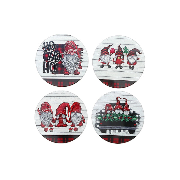 Christmas 8" Round Ceramic Trivet Gnomies  - Set of 4