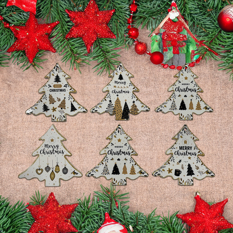 Christmas Ceramic Tree Shape Trivet Merry Christmas  - Set of 6