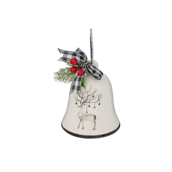 Ceramic Bell With Ribbon Ornament (Reindeer)