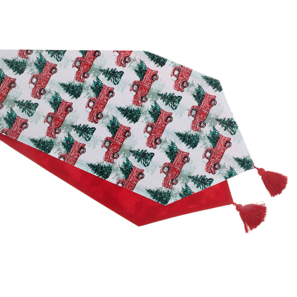 Cotton Table Runner (54") (Red Truck With Tree)