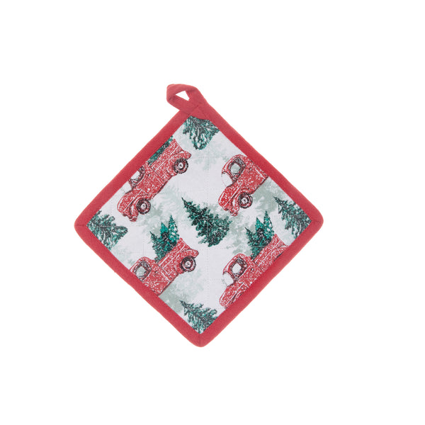 Cotton Pot Holder (Red Truck With Tree) - Set of 6