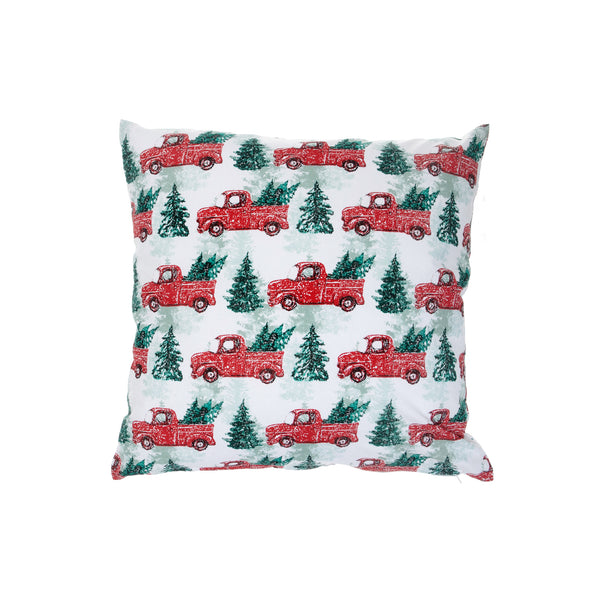 Cotton Cushion (18" X 18") (Red Truck With Tree) - Set of 2