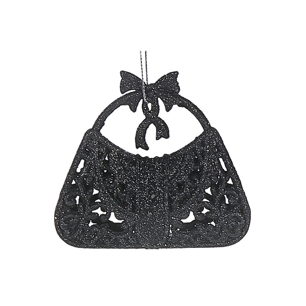 Christmas Black Glitter Ornament Purse - Set of 12