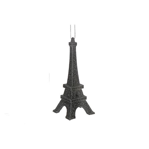 Christmas Black Glitter Ornament Eiffel Tower - Set of 12