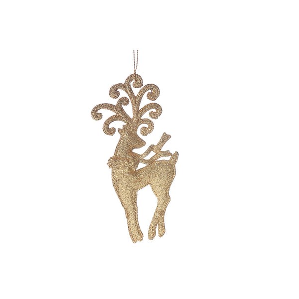 Christmas Gold Glitter Ornament Reindeer - Set of 12