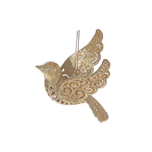 Christmas Gold Glitter Ornament Bird - Set of 12