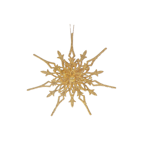 Christmas Gold Glitter Ornament Snowflake - Set of 12