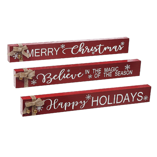Christmas Mdf Rectangle Table Block With Bow  - Set of 3
