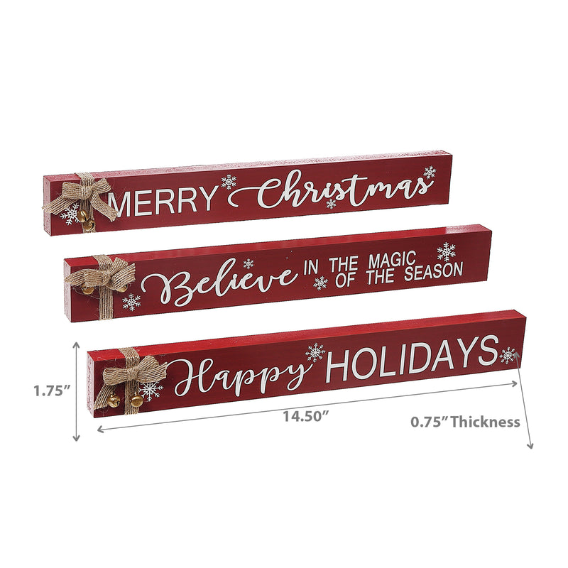 Christmas Mdf Rectangle Table Block With Bow  - Set of 3