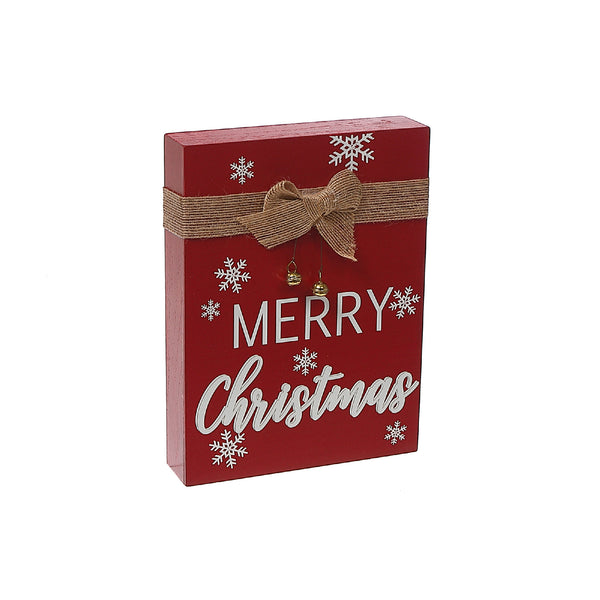 Christmas Rectangle Table Block With Bow Merry Christmas