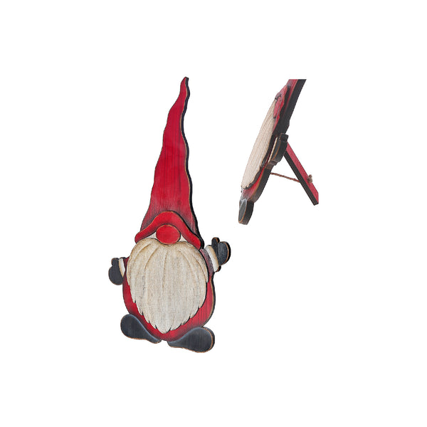 Christmas Wooden Waving Gnome On Stand 12.5"