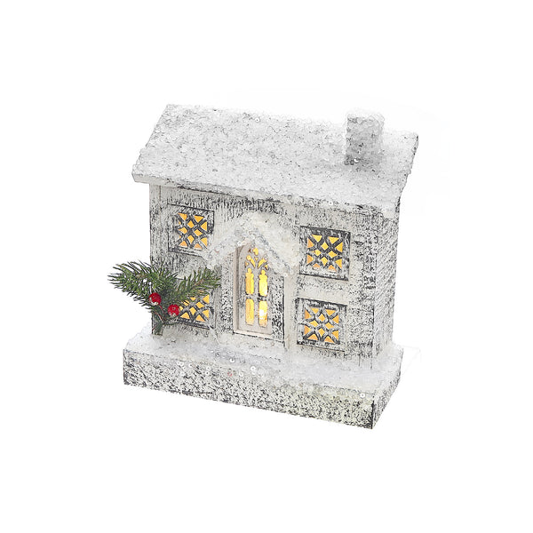 Christmas Led Snow Covered Rectangle House 9"