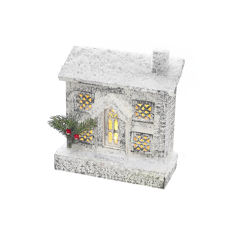 Christmas Led Snow Covered Rectangle House 9"