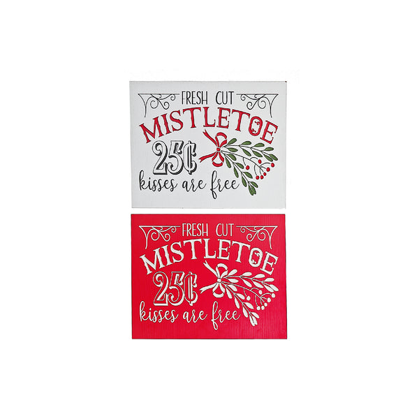 Mdf Engraved Fresh Cut Mistletoe Sign (Asstd) - Set of 2