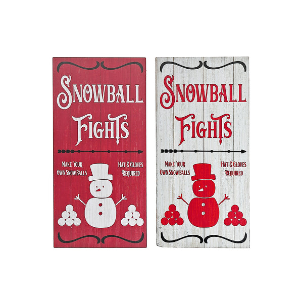 Printed Mdf Snowball Fights Sign (Asstd) - Set of 2