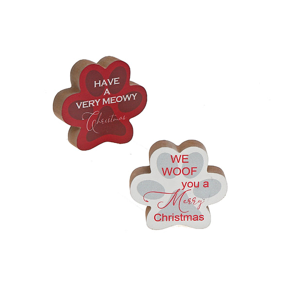 Christmas Paw Shaped Table Sign  - Set of 2