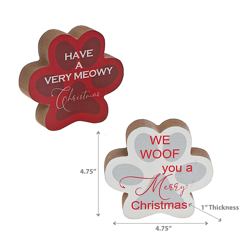 Christmas Paw Shaped Table Sign  - Set of 2