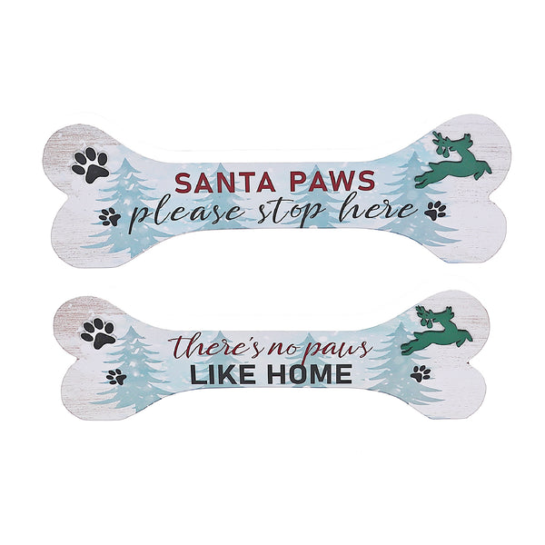 Christmas Bone Shape Holiday Paws Sign  - Set of 2
