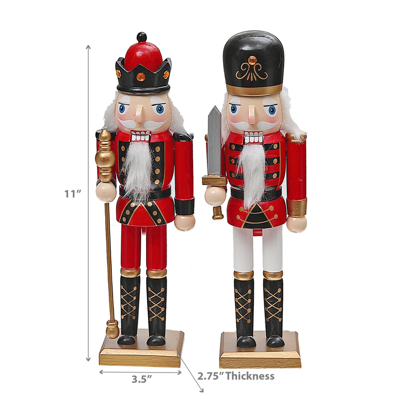 Christmas Wooden Nutcracker Figurine  11" - Set of 2