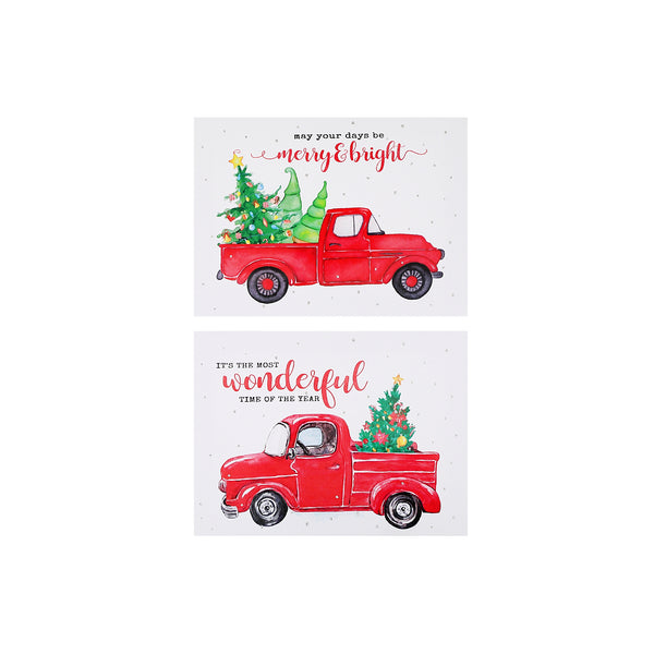Canvas Wall Sign With Glitter (Red Truck With Tree) (Asstd) - Set of 2