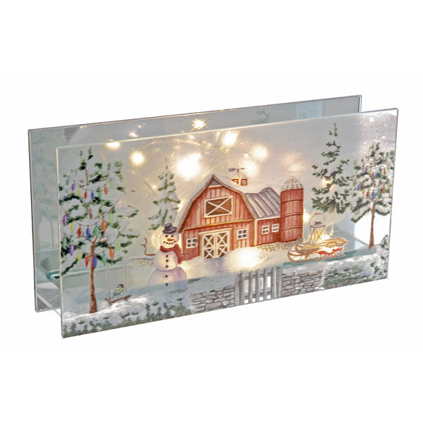 Rect. Led Painted Glass Stand (Red Barn) - Set of 2