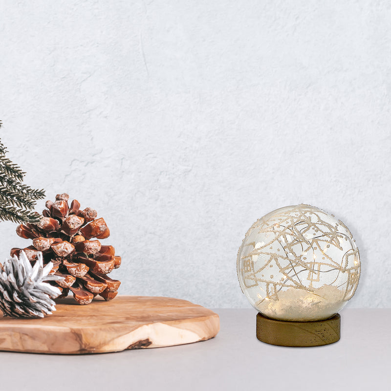 Christmas Led Glass Globe On Stand Snowy Tree