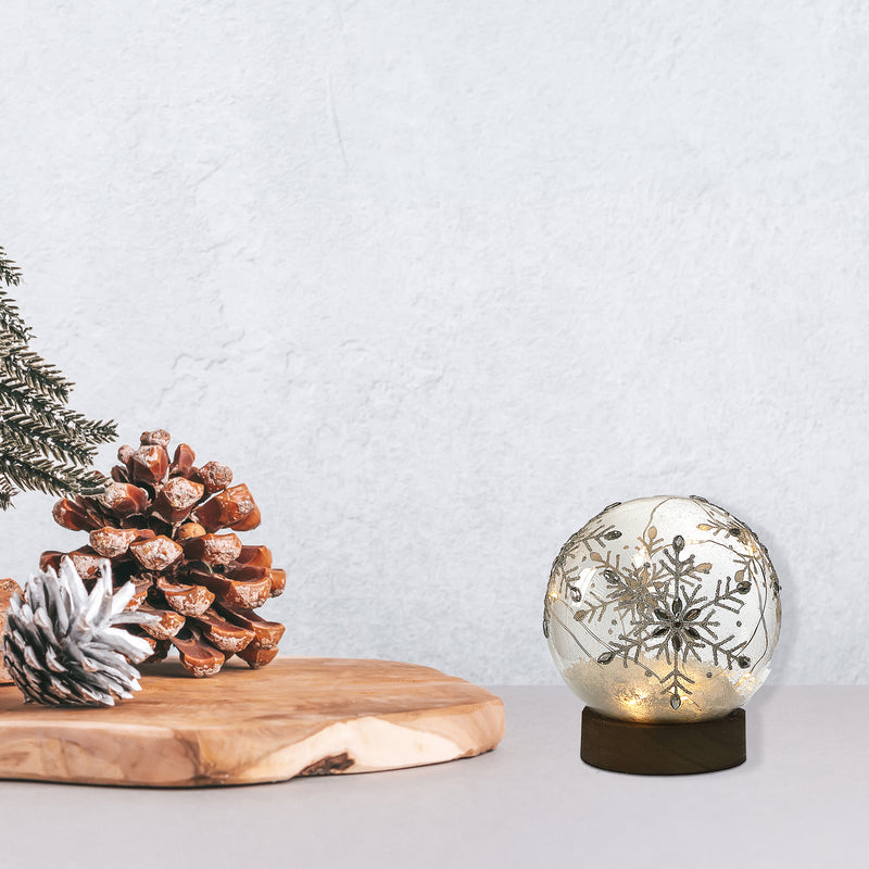 Christmas Led Glass Globe On Stand Gem Snowflake