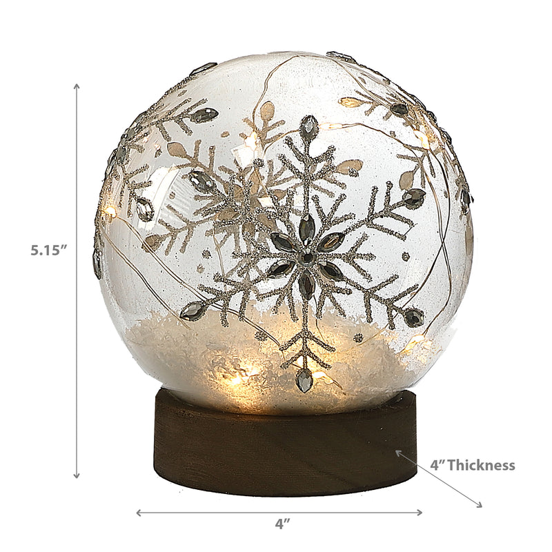 Christmas Led Glass Globe On Stand Gem Snowflake