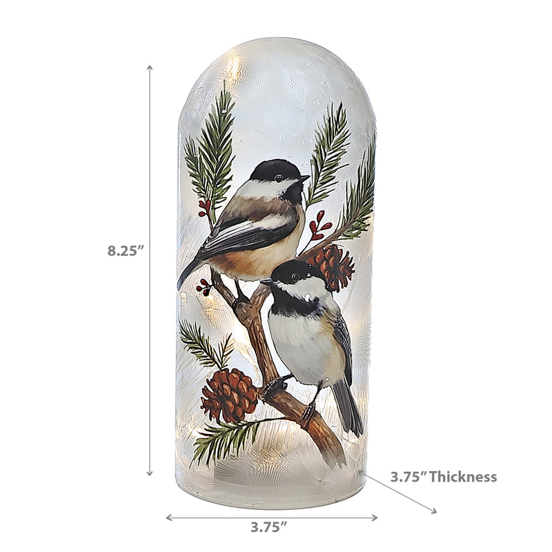 Christmas Led Glass Dome Birds On Branch 8.25"