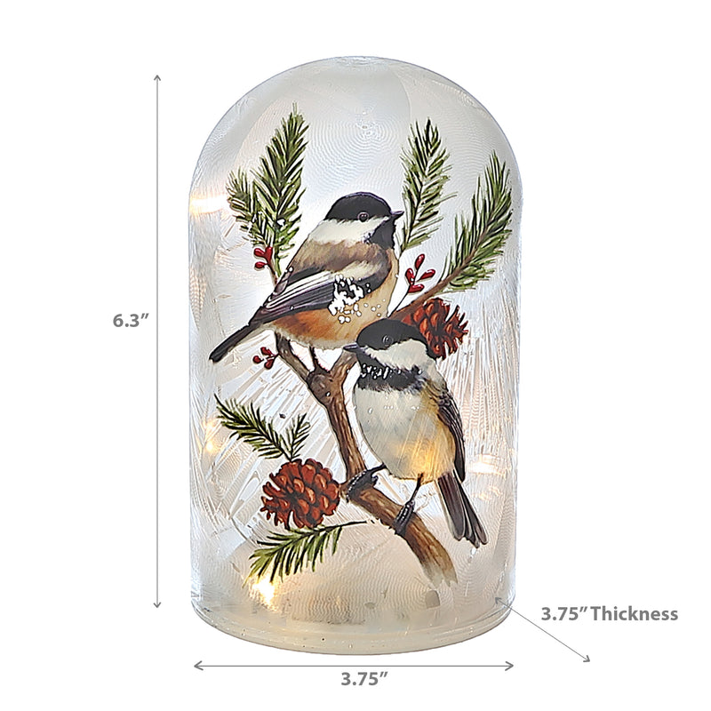 Christmas Led Glass Dome Birds On Branch 6.3"