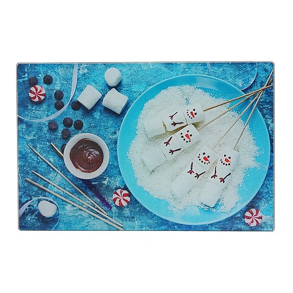 Printed Glass Cutting Board (Snowman Marshmallow) - Set of 2