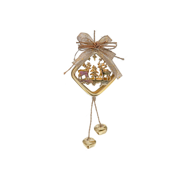 Metal Diamond Shaped Ornament With Reindeer (Gold) - Set of 6