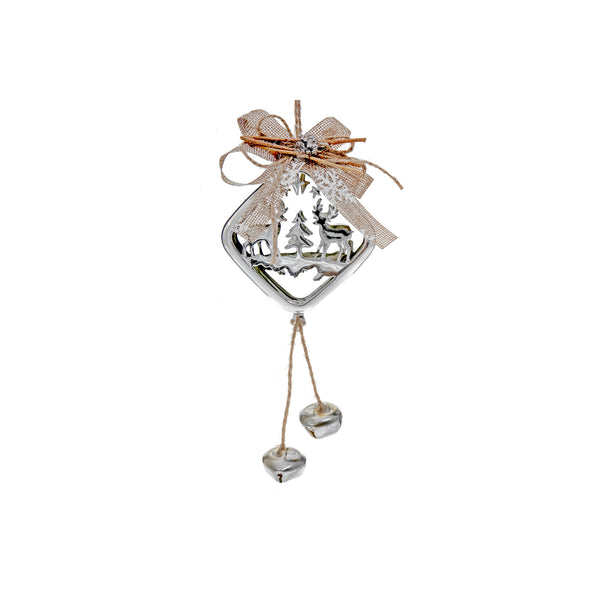 Metal Diamond Shaped Ornament With Reindeer (Silver) - Set of 6
