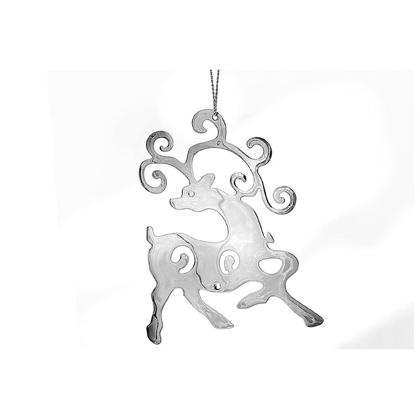 Christmas Flat Silver Metal Ornament Reindeer - Set of 12