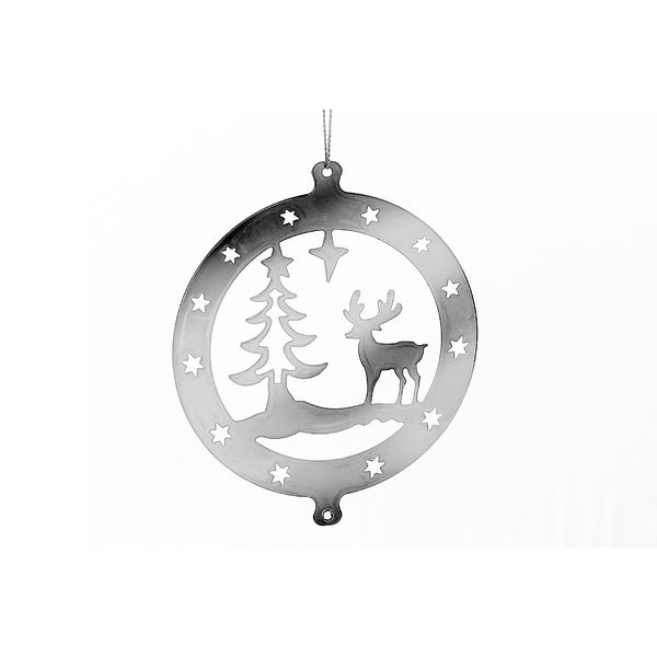 Christmas Flat Silver Metal Ornament Reindeer & Tree - Set of 12