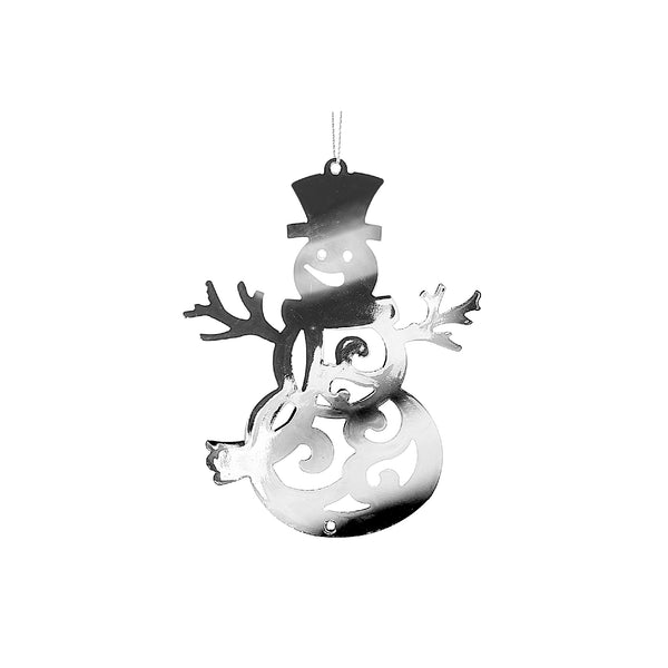 Christmas Flat Silver Metal Ornament Snowman - Set of 12
