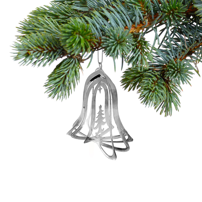 Christmas Spinning Silver Metal Ornament Bell - Set of 12