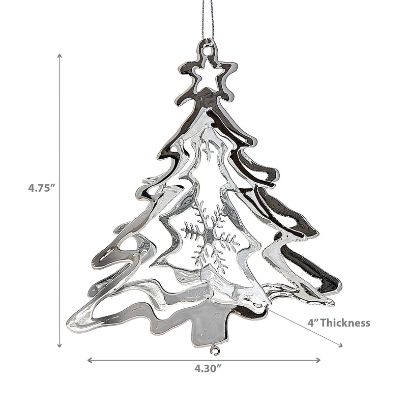 Christmas Spinning Silver Metal Ornament Tree - Set of 12