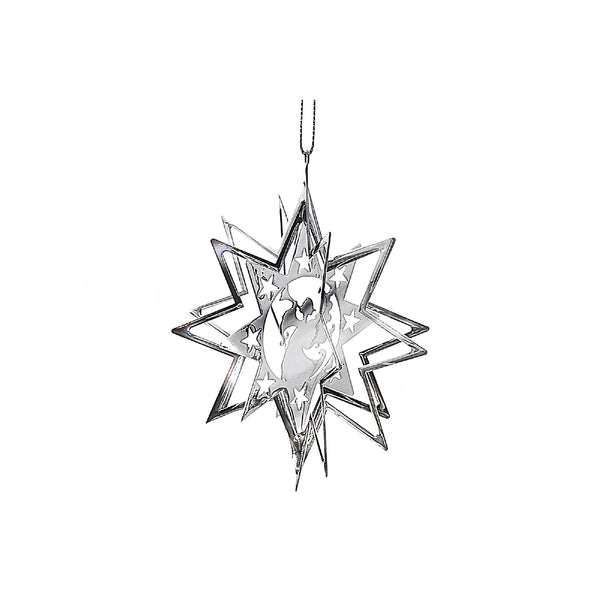 Christmas Spinning Silver Star Metal Ornament Angel - Set of 12