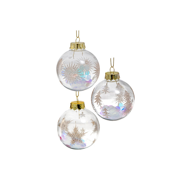 Clear Ornament Filled With Sequins (Asstd) (12/Disp) - Set of 12