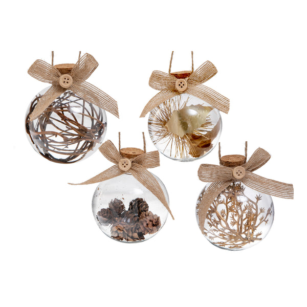 Clear Ornament With Fillings And Burlap Bow (Asstd) (12/Disp) - Set of 12