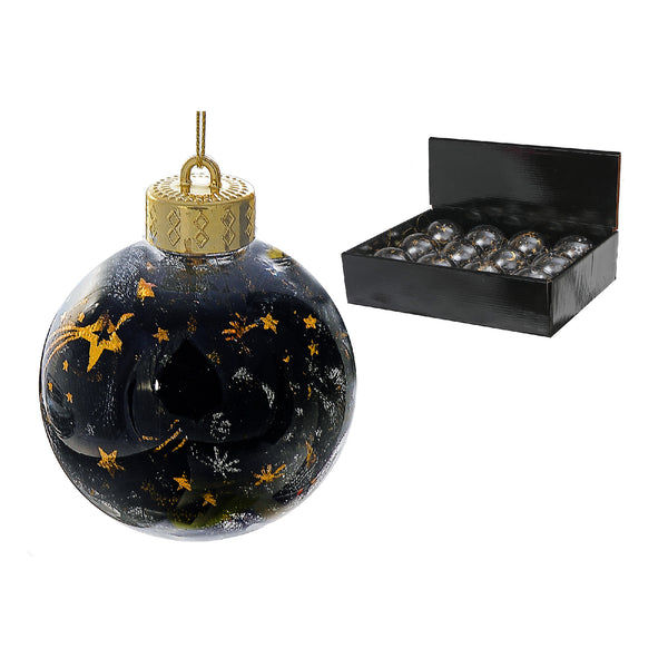 Christmas Ornaments With Black And Gold Mesh  - Set of 12