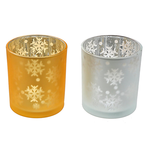 Glass Tealight Holders (Snowflakes) (Asstd) - Set of 2