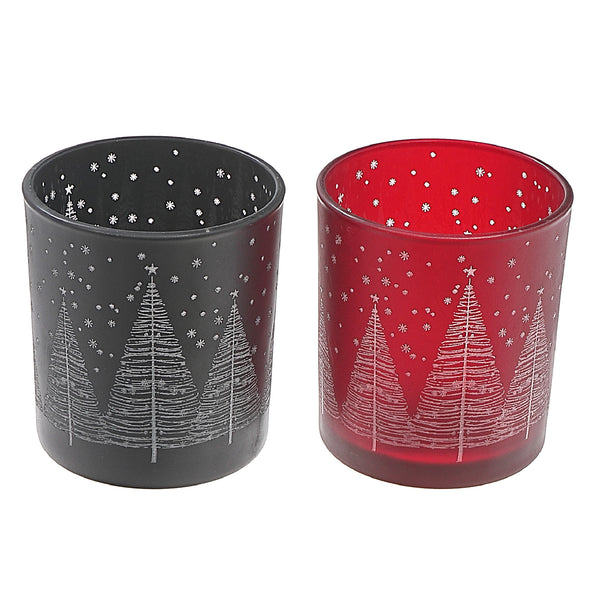 Frosted Glass Tealight Holders (Trees) (Asstd) - Set of 2