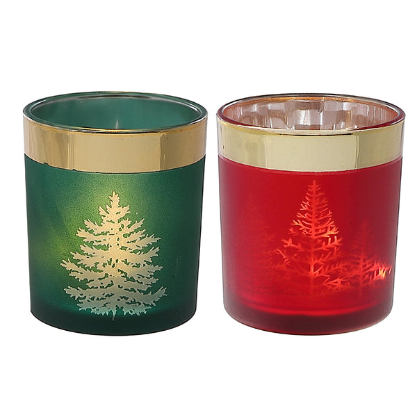 Christmas Frosted Glass Tealight Holders - Set of 2