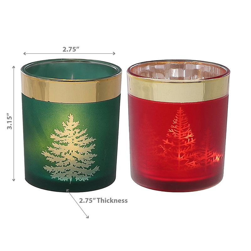 Christmas Frosted Glass Tealight Holders - Set of 2