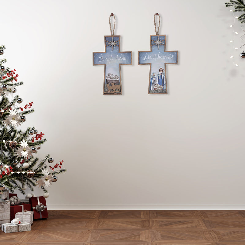 Christmas Framed Nativity Cross Ornament  - Set of 2