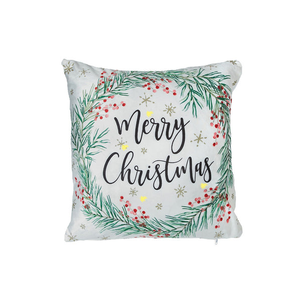 Led Velvet Cushion (Merry Christmas Wreath) (18 X 18) - Set of 2