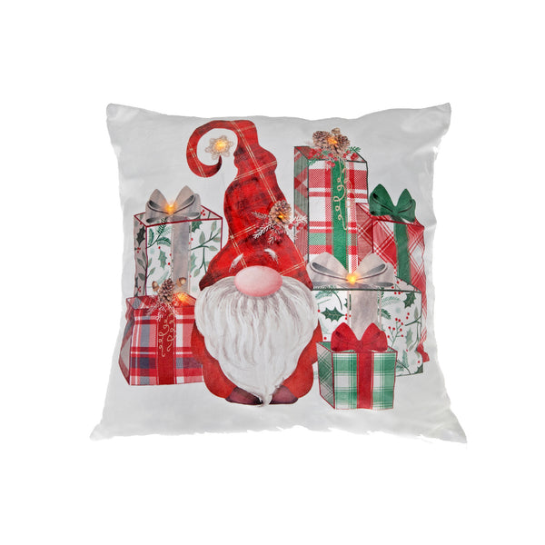 Led Velvet Cushion (Gnome With Gifts) (18 X 18) - Set of 2