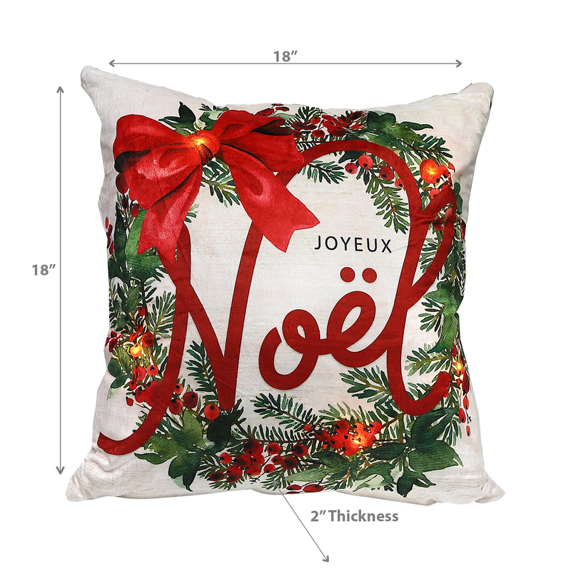 Christmas Led Velvet Cushion Joyeux Noel Wreath 18X18 - Set of 2